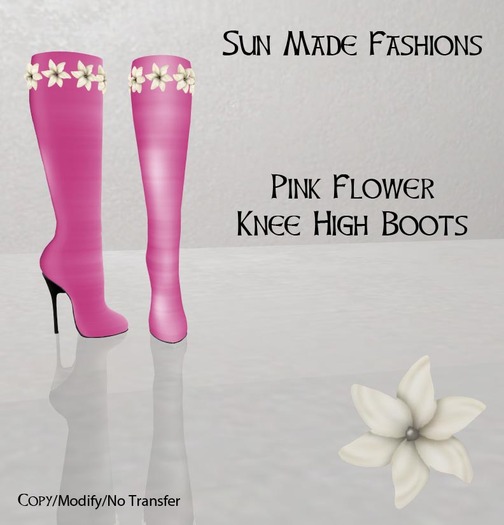 Pink Flower Knee High Boots