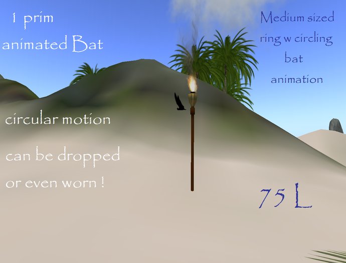 1 prim flying bat Animated Ring ( medium)  Boxed