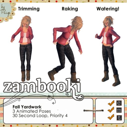 Zambooki - Fall Yardwork - Trimming, Watering Hose, Raking Animations