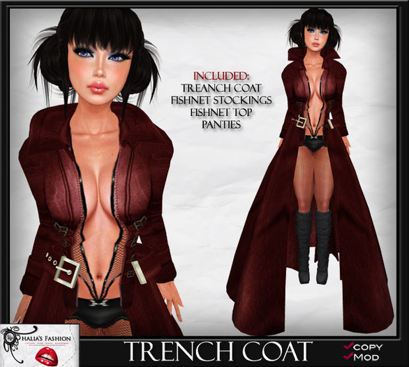 Thalia's Fashion: Female Trench Coat - Red (Open)