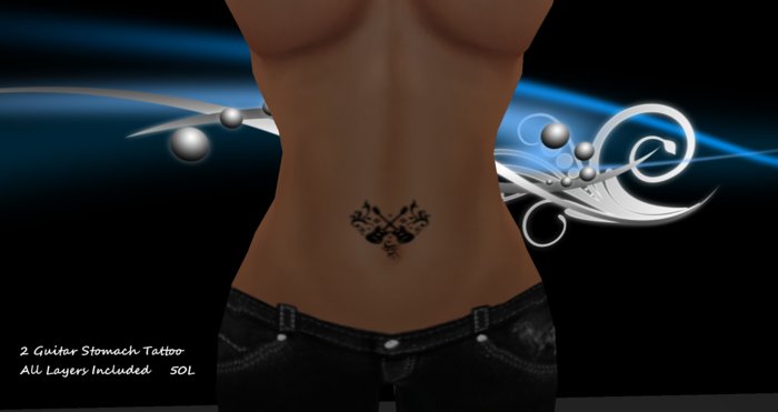 2 Guitars Stomach Tattoo