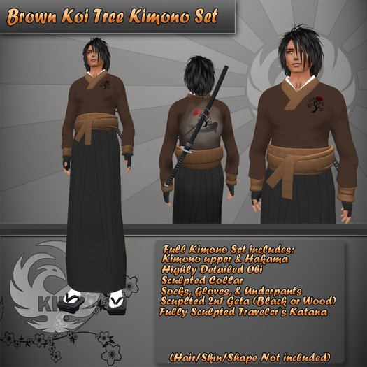 (KID) Men's Brown Koi Kimono Set