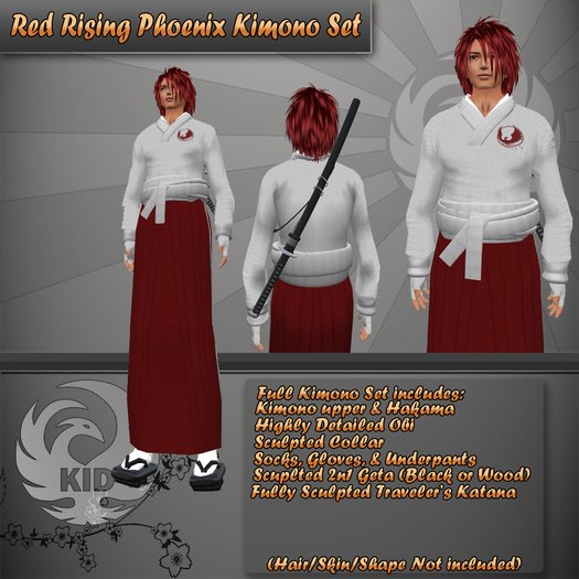 KID Men's Red Rising Phoenix Kimono Set