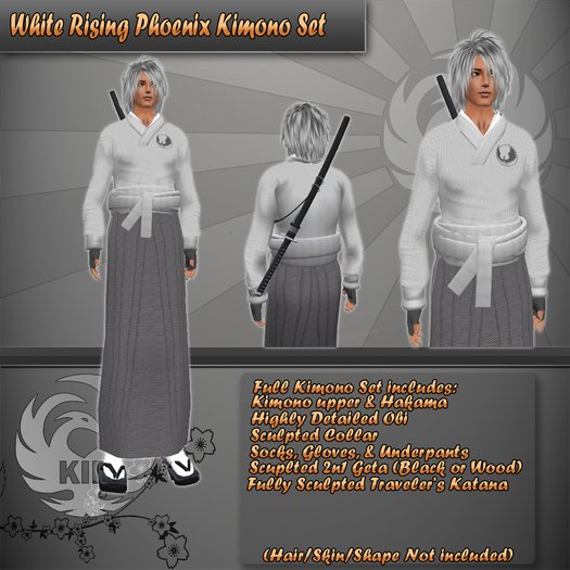 KID Men's White Rising Phoenix Kimono Set