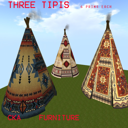 Three Tipi's 6 prims each boxed