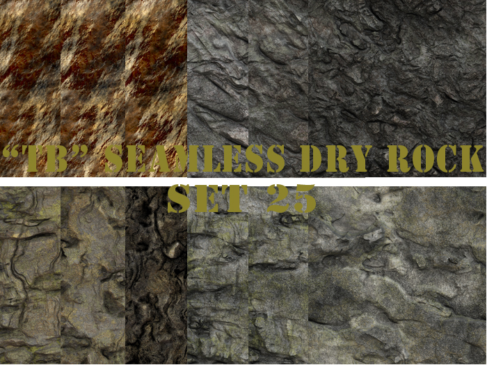 Twice Baked seamless 12 seamless dry rock/cliff textures with great 3D effect set 25
