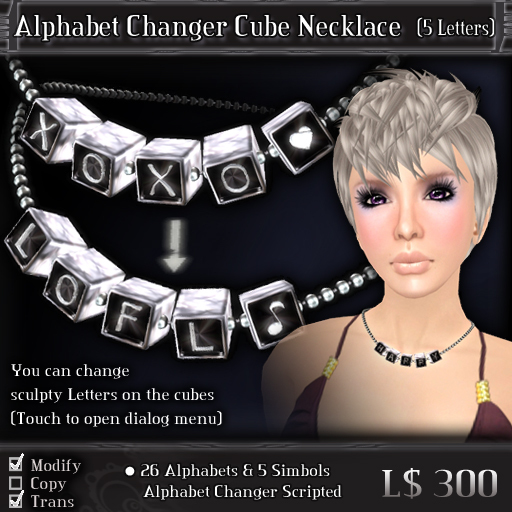 < Yabusaka >  Alphabet Changer Cube Necklace (5 Letters) 