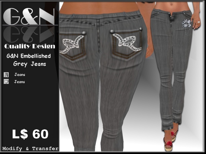 G&N Quality Design G&N Embellished Jeans Grey (Copy Version)