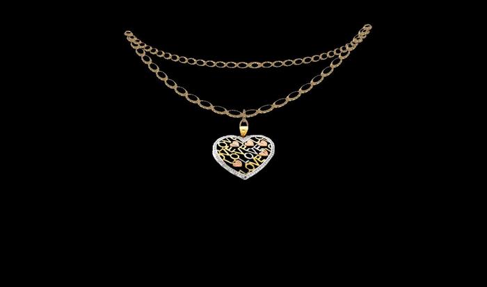 yellow rose gold & rhodium love heart necklace