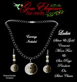 Gem Elegance Women's Crescent Moon Face & Sun Rays Pendant on a Silver Chain & Matching Earrings Set 