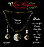 Gem Elegance Women's Crescent Moon Face & Sun Rays Pendant on a Gold Chain & Matching Earrings Set