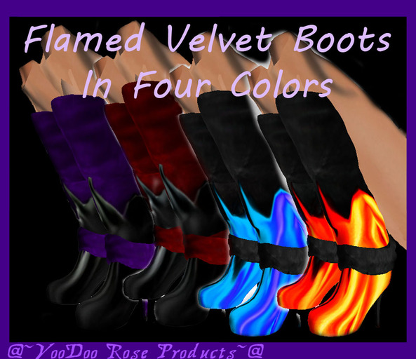 @~VooDoo Rose~@ Flamed Velvet Boots: In Blue