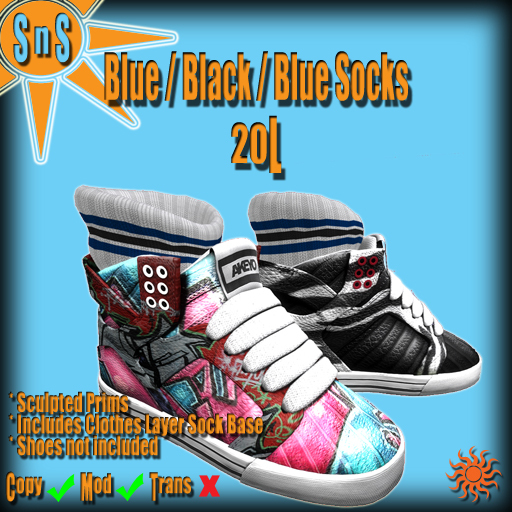 Sculpted Blue / Black / Blue Socks