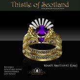 Exquisite Scotland Thistle Gold Amethyst Man's Ring