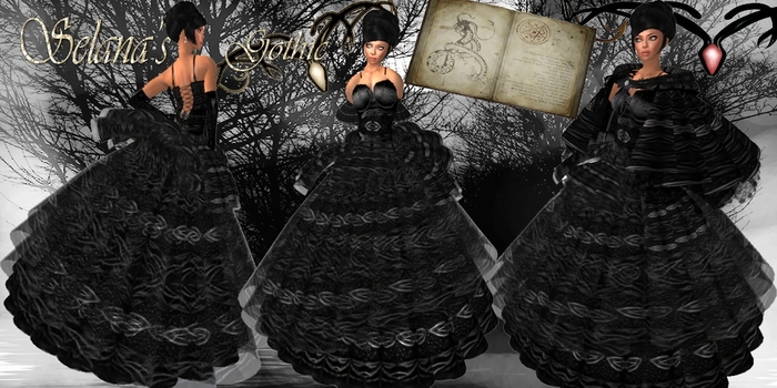formal dress maxi Classic Gothic Black Lace Embroidered A-Line Formal Dress With Ruffle Skirt Spaghetti Straps Plus Size Size 24W / Black / With Choker main image 1