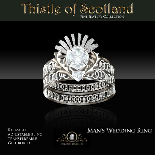 Exquisite Scotland Thistle Man's Platinum Diamond Ring