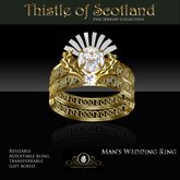 Exquisite Scotland Thistle Man's Gold Diamond Ring