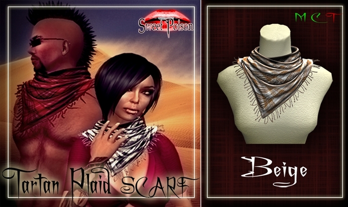 `Sweet Poison` Plaid Tartan Scarf (beige)