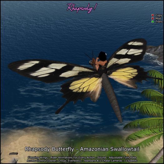 Rhapsody Butterfly (Amazonian Swallowtail) - Ridable Butterfly