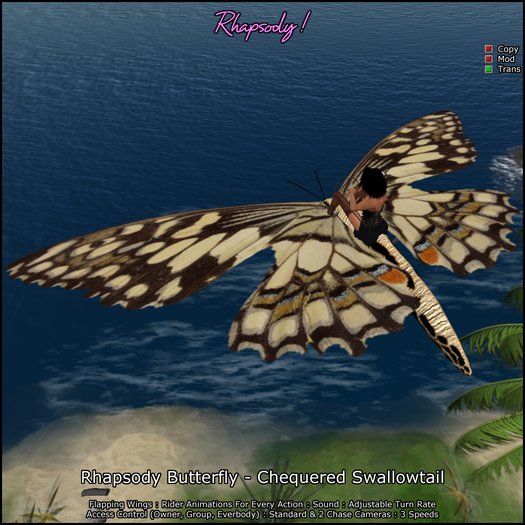 Rhapsody Butterfly (Chequered Swallowtail) - Ridable Butterfly