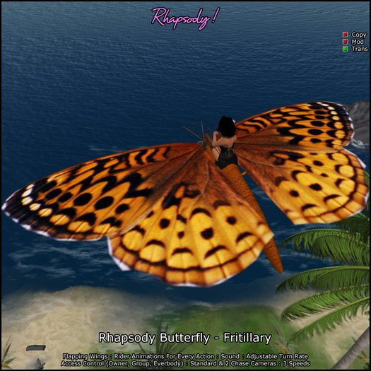 Rhapsody Butterfly (Fritillary) - Ridable Butterfly