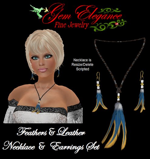 Gem Elegance Ladies Feathers & Leather Lanyard & Earrings Set