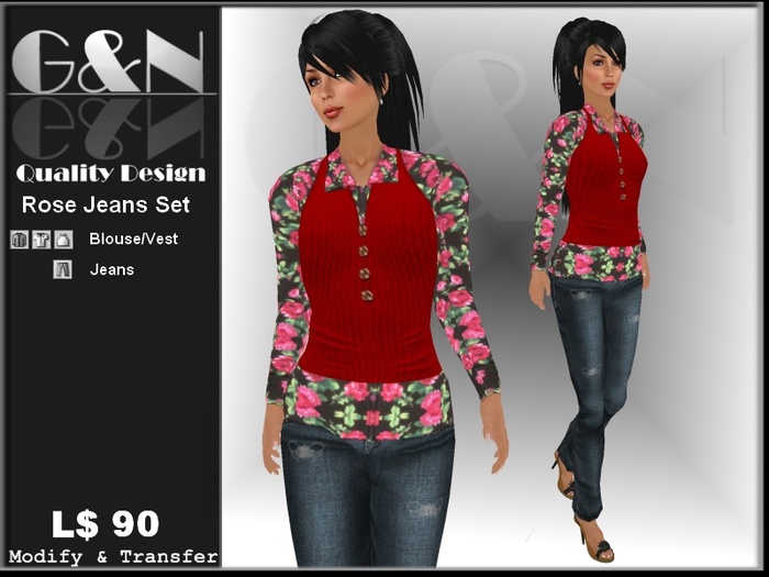 G&N Quality Design Rose Jeans Set (Copy Version)