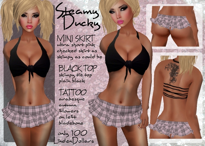 Steamy Ducky - Black Tie Top & Pink Checked Mini Skirt Outfit 