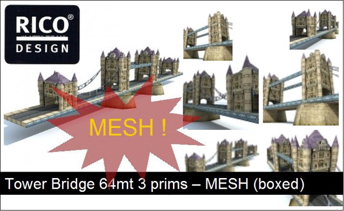 Tower Bridge 64mt. 3 prims - (boxed) MESH