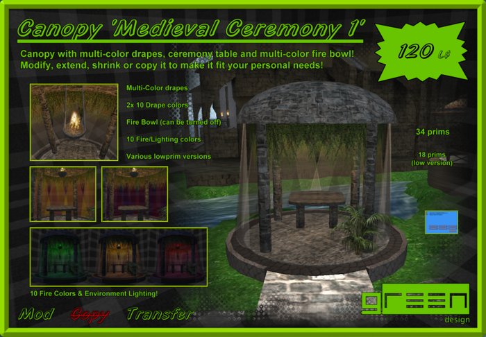 ●GD● Canopy 'Medieval Ceremony 1' [Multi-Color Drapes & Fire Bowl]