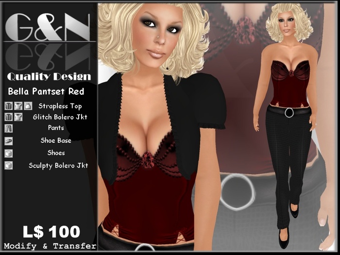G&N Quality Design Bella Pantset Red (Copy Version)