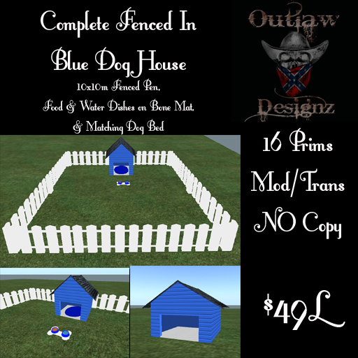 Complete Fenced In Blue Dog House