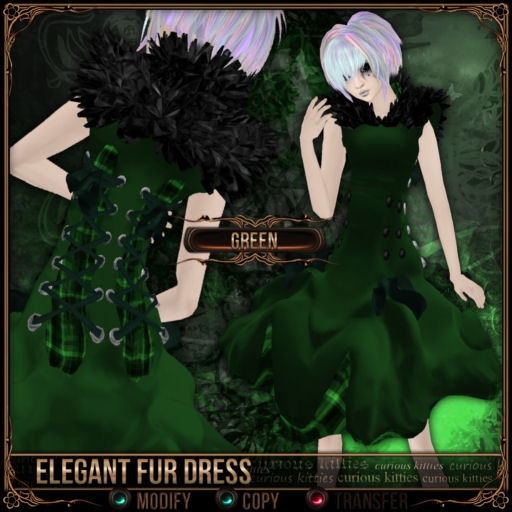 Mesh * =^.^= Curious Kitties - Elegant Fur Dress - Green 