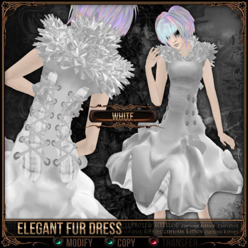 Mesh * =^.^= Curious Kitties - Elegant Fur Dress - White 