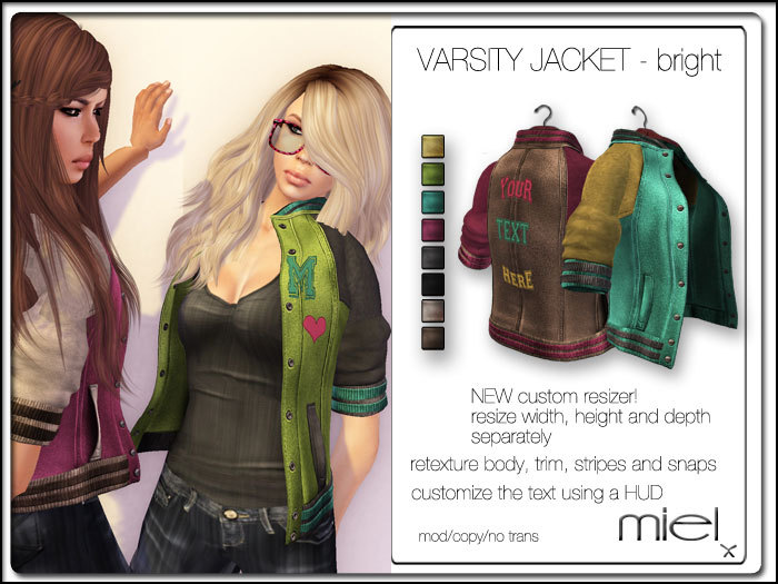 Second Life Marketplace MIEL VARSITY JACKET BRIGHT
