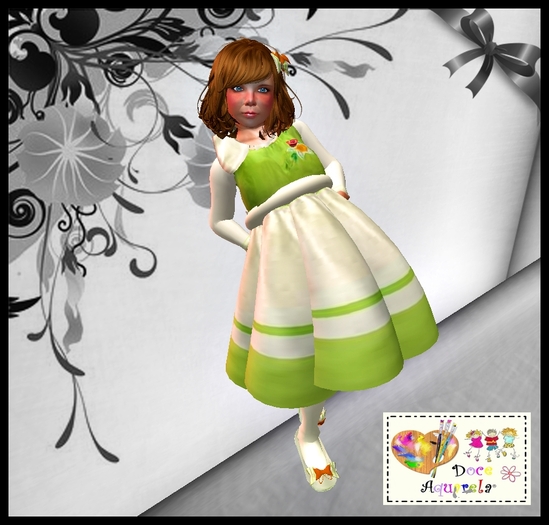 {**}DOCE AQUARELA{**}PROMO GREEN AND BEIGE DRESS COMPLETE OUTFIT!!!PROMO