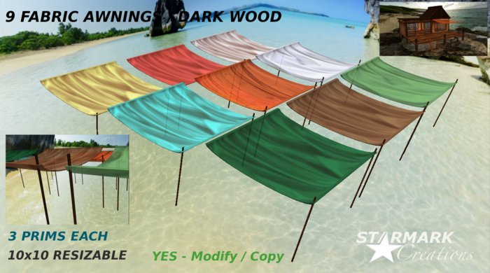 9 Fabric awnings with dark brown wood V2 from STARMARK CREATIONS -- promo price --