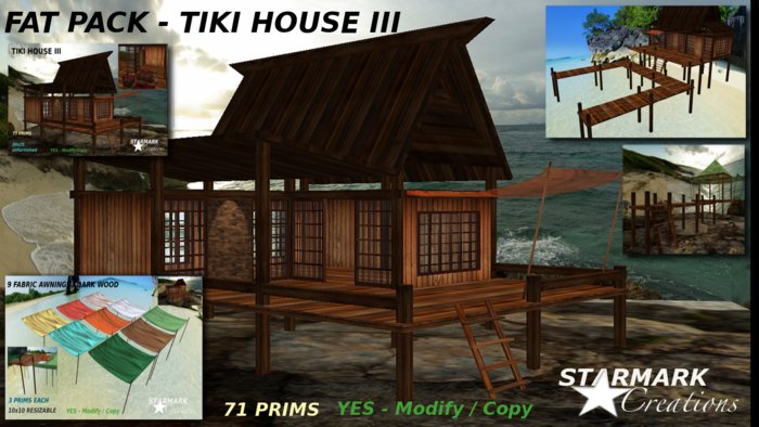 FAT PACK! Beautiful  tiki house III dark wood  from STARMARK CREATIONS -- promo price --
