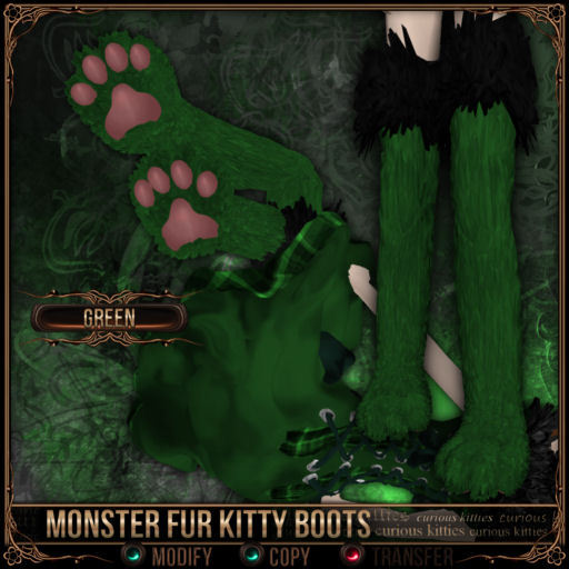 [Mesh] =^.^= Curious Kitties - Monster Fur Kitty Boots - Green 
