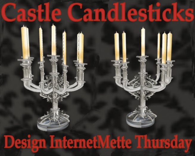 Castle Candlesticks, Silver2, by Mette, 2 prims each