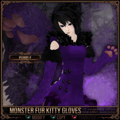 [Mesh] =^.^= Curious Kitties - Monster Fur Kitty Gloves - Purple 