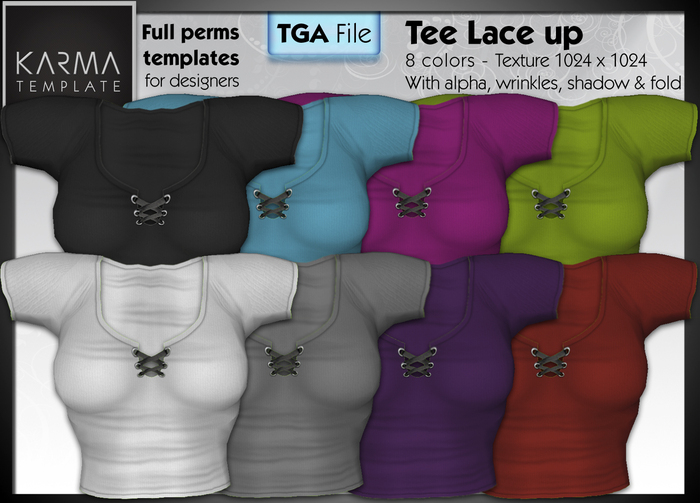 Karma Template - TGA - Tee Laced Up - 8 Colors - High detailled Texture 1024 px