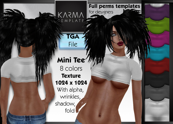 Karma Template - TGA - Female Mini Tee 8 Colors - High detailled Texture 1024 px