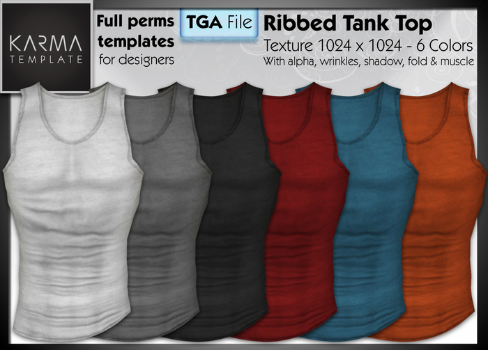 Karma Template - TGA - Ribbed Tank Top 6 Colors - High detailled Texture 1024 px