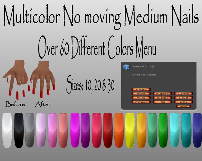 Multicolor No Moving Medium Nails