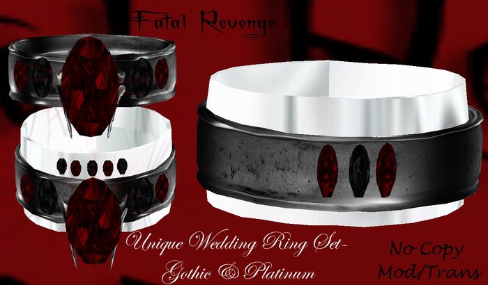 Fatal Revenge - Unique "Gothic-Platinum" Wedding Ring Set
