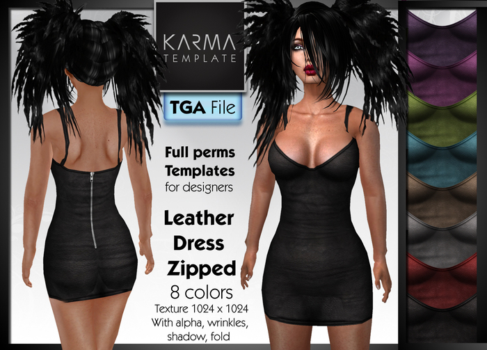 Karma Template - TGA - Leather Dress Zipped - 8 Colors - High detailled Texture 1024 px
