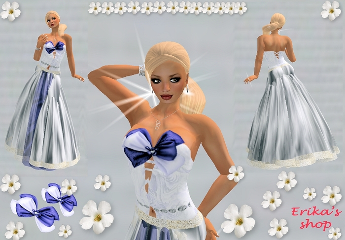 Blue ribbon top+veil dress