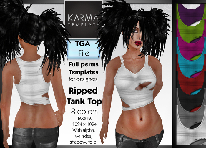 Karma Template - TGA - Ripped Tank Top 8 Colors - High detailled Texture 1024 px