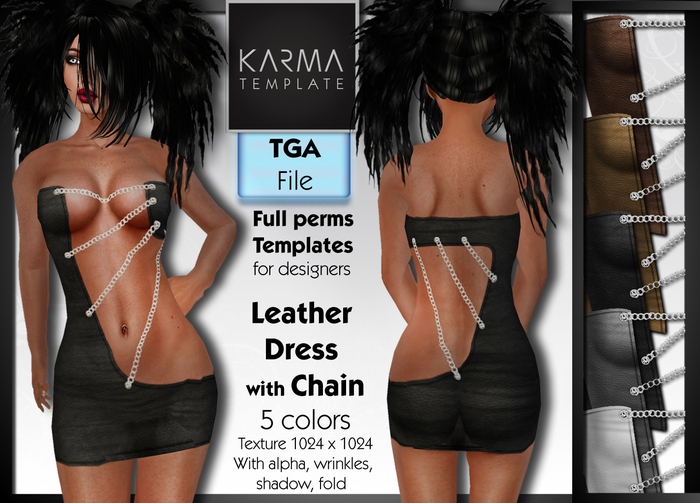 Karma Template - TGA - Leather Dress with Chain - 5 Colors - High detailled Texture 1024 px